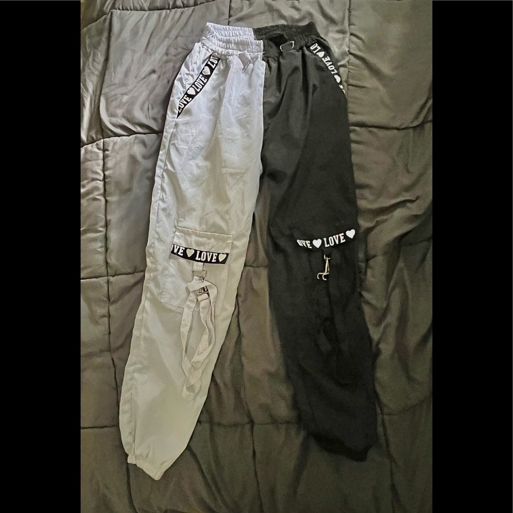 Love two toned black and white joggers